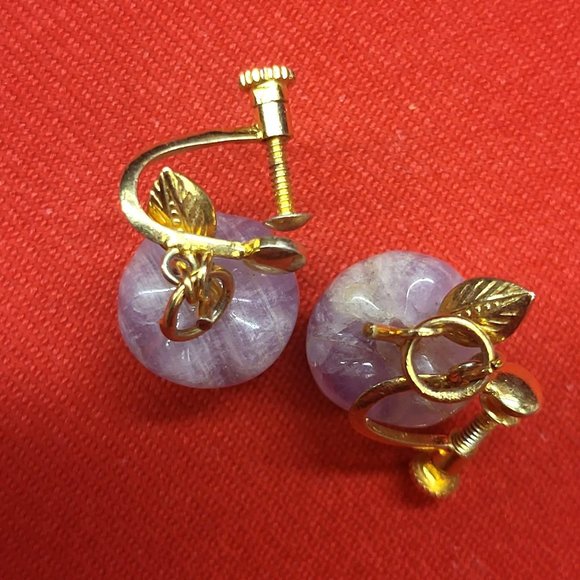 Vintage Amethyst Apple Purple Gemstone Earrings Gold Tone Adjustable Screw Earr - Picture 6 of 11